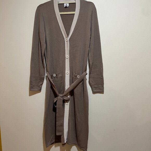 Cabi Size M Genteel Long Duster Cardigan Sweater Brown Button Front Belted - Picture 5 of 15
